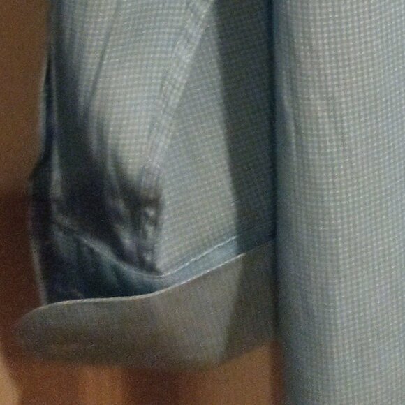 C. Allen Men's Turquoise Checked Regular Fit Long Sleeve Dress Shirts 16.5 - Picture 4 of 5